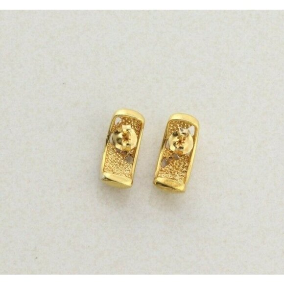 Gold Over Sterling Silver CZ Earrings J Hoop Earrings - Picture 6 of 8